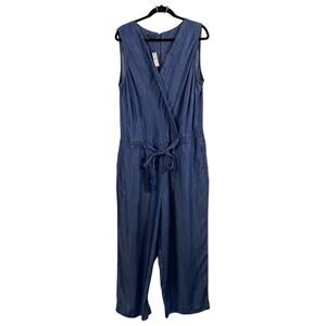 Talbots Blue Chambray Faux Wrap Sleeveless Wide Leg Jumpsuit Size 18 NWT